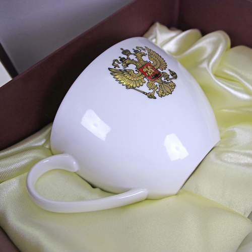 8618 ПГ Чайная пара (чашка+блюдце) из костяного фарфора  герб РФ в интернет-магазине фарфоровой посуды Акку фото 4