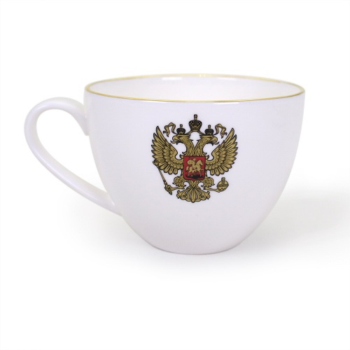 8618 ПГ Чайная пара (чашка+блюдце) из костяного фарфора  герб РФ в интернет-магазине фарфоровой посуды Акку фото 6